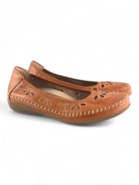Earth Origins Alder Azza Sand Brown Perforated Leather Ballet Flats 7.5M